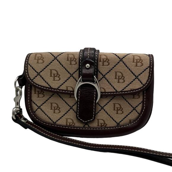 DOONEY & BOURKE Brown and Khaki Signature Canvas Wristlet - Picture 1 of 9
